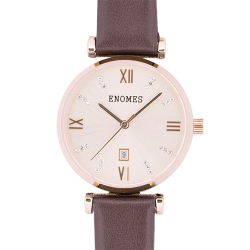Enomes Luna Series Rose Gold Leather Watch