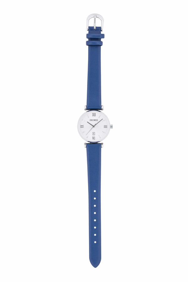 Enomes Luna Series Silver Leather Watch