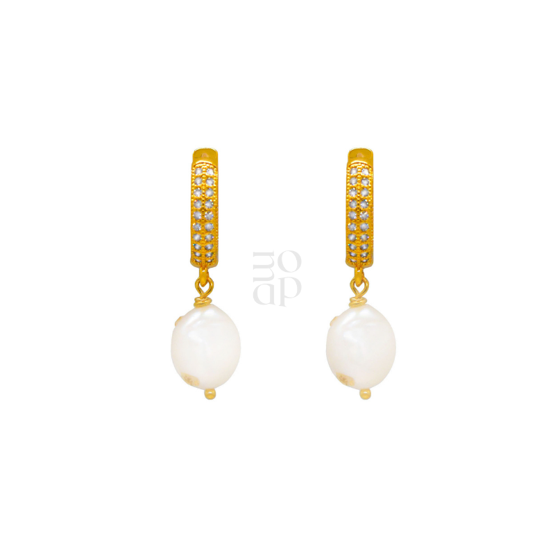 Apmo Pearl Gold Dripped Drop Huggie Earrings