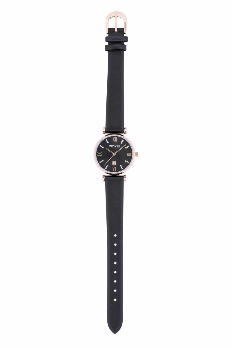 Enomes Luna Series Black Leather Watch
