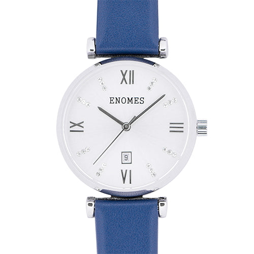 Enomes Luna Series Silver Leather Watch